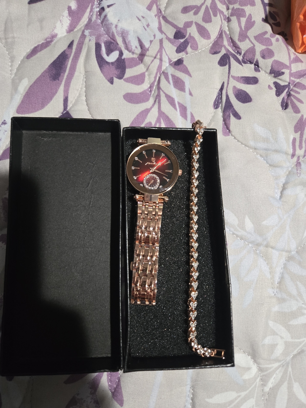Amazon Essentials Rose Gold Watch and Crystal Bracelet Set